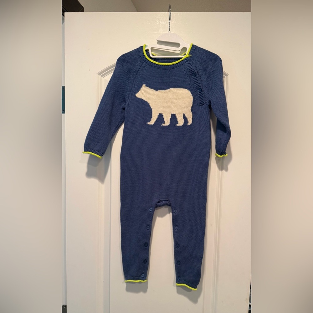 GAP Navy Knit One-Piece with Cream Bear and Lime Trim
